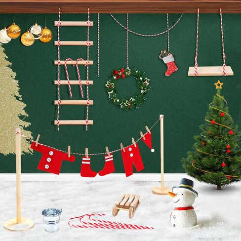 ملابس وإكسسوارات BEIREG Elf - مجموعة إكسسوارات ملابس قزم عيد الميلاد 40 قطعة تتضمن ملابس Elf Santa ووجبات خفيفة ومشروبات صغيرة وعربة تسوق صغيرة هدية عيد الميلاد DIY للأطفال in Saudi Arabia