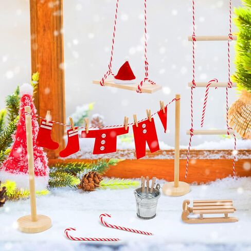 ملابس وإكسسوارات BEIREG Elf - مجموعة إكسسوارات ملابس قزم عيد الميلاد 40 قطعة تتضمن ملابس Elf Santa ووجبات خفيفة ومشروبات صغيرة وعربة تسوق صغيرة هدية عيد الميلاد DIY للأطفال in Saudi Arabia