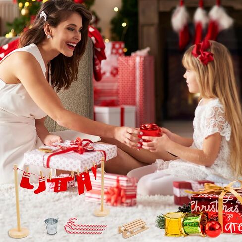ملابس وإكسسوارات BEIREG Elf - مجموعة إكسسوارات ملابس قزم عيد الميلاد 40 قطعة تتضمن ملابس Elf Santa ووجبات خفيفة ومشروبات صغيرة وعربة تسوق صغيرة هدية عيد الميلاد DIY للأطفال in Saudi Arabia