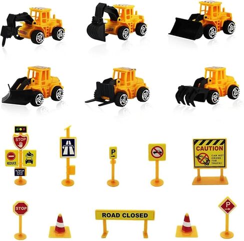 مجموعة تزيين الكيك 16 قطعة من New memo لتزيين الكيك - شاحنة حفار برج - رافعة كب كيك - قمة حركة المرور والطريق - لوازم حفلة عيد ميلاد سعيد - مستلزمات الحفلات للأطفال الأولاد in Kuwait