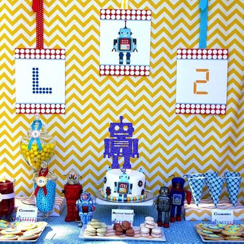 روبوت كيك توبر روبوت طفل دش كيك ديكور الروبوت / ميكانيكي / مجمعة بالكامل / تحت عنوان الفضاء الثاني الثاني تزيين لوازم كعكة حفل عيد الميلاد الأول in Kuwait