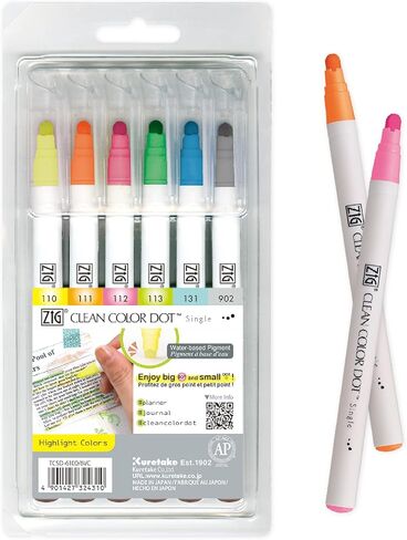 Kuretake CLEAN COLOR DOT Single Mild Smoky 6 colors set, Flexible dot tip marker, for Journals, Crafts, Illustration, Lettering, Planners, for Adult, Kids, Made in Japan in Kuwait