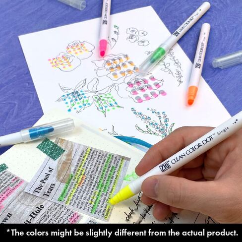 Kuretake CLEAN COLOR DOT Single Mild Smoky 6 colors set, Flexible dot tip marker, for Journals, Crafts, Illustration, Lettering, Planners, for Adult, Kids, Made in Japan in Kuwait