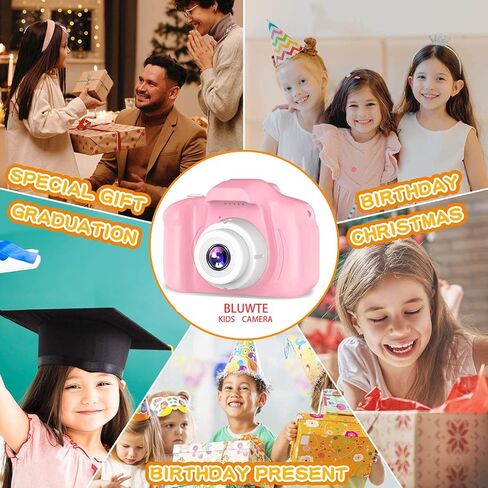 كاميرا بلوتي للأطفال مع بطاقة TF سعة 32 جيجابايت، كاميرا فيديو رقمية مطورة للأولاد والبنات من سن 3 إلى 12 عامًا، كاميرا رقمية للأطفال، تأثيرات تصوير متعددة، هدايا مثالية لأعياد الميلاد والكريسماس ورأس السنة الجديدة (وردي) in Kuwait