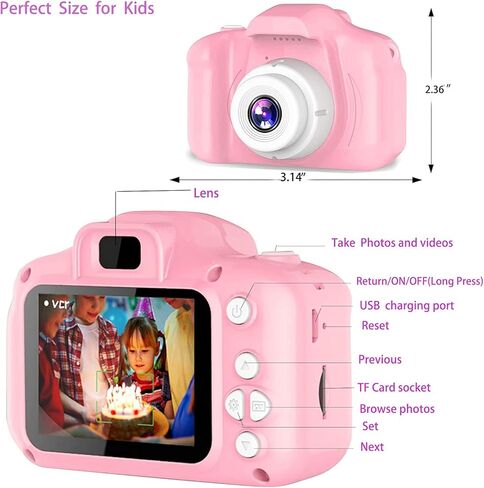 كاميرا بلوتي للأطفال مع بطاقة TF سعة 32 جيجابايت، كاميرا فيديو رقمية مطورة للأولاد والبنات من سن 3 إلى 12 عامًا، كاميرا رقمية للأطفال، تأثيرات تصوير متعددة، هدايا مثالية لأعياد الميلاد والكريسماس ورأس السنة الجديدة (وردي) in Kuwait