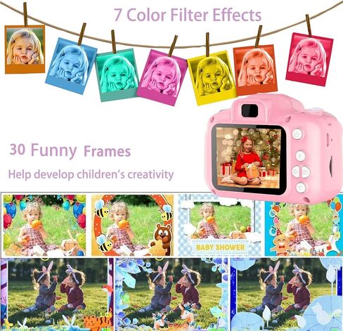 كاميرا بلوتي للأطفال مع بطاقة TF سعة 32 جيجابايت، كاميرا فيديو رقمية مطورة للأولاد والبنات من سن 3 إلى 12 عامًا، كاميرا رقمية للأطفال، تأثيرات تصوير متعددة، هدايا مثالية لأعياد الميلاد والكريسماس ورأس السنة الجديدة (وردي) in Kuwait