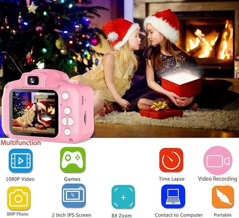 كاميرا بلوتي للأطفال مع بطاقة TF سعة 32 جيجابايت، كاميرا فيديو رقمية مطورة للأولاد والبنات من سن 3 إلى 12 عامًا، كاميرا رقمية للأطفال، تأثيرات تصوير متعددة، هدايا مثالية لأعياد الميلاد والكريسماس ورأس السنة الجديدة (وردي) in Kuwait