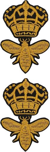 BOHAQA 2 قطعة رقعة حديد على شكل ملكة النحل مقاس 3.35 بوصة - رقعات مطرزة على شكل تاج النحل - يمكن كيها/خياطتها in Kuwait