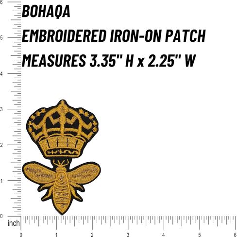 BOHAQA 2 قطعة رقعة حديد على شكل ملكة النحل مقاس 3.35 بوصة - رقعات مطرزة على شكل تاج النحل - يمكن كيها/خياطتها in Kuwait
