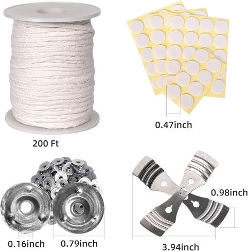 مجموعة فتيل الشموع، 100% قطن 27 بكرة فتيل 70 قطعة من ملصقات خيط الشموع، قطعتين حامل فتيل معدني للشموع، 110 قطع من علامات معدنية لصناعة الشموع والشموع DIY in Kuwait
