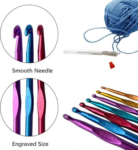 14 pcs Aluminum Crochet Hooks 2-10mm, with Stitch Markers and Large-Eye Blunt Needles in Kuwait