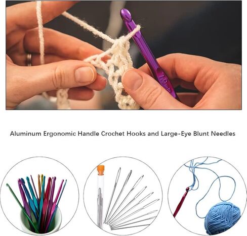 14 pcs Aluminum Crochet Hooks 2-10mm, with Stitch Markers and Large-Eye Blunt Needles in Kuwait
