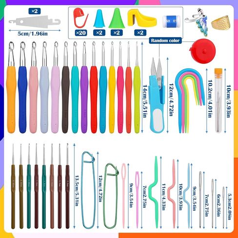 مجموعة خطافات كروشيه 75 قطعة من FTEVEN، خطافات كروشيه مع مقبض مريح ناعم، ملحقات كروشيه كاملة في حقيبة تخزين مناسبة للمبتدئين وعشاق الكروشيه in Kuwait