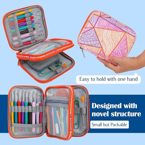 مجموعة خطافات كروشيه 75 قطعة من FTEVEN، خطافات كروشيه مع مقبض مريح ناعم، ملحقات كروشيه كاملة في حقيبة تخزين مناسبة للمبتدئين وعشاق الكروشيه in Kuwait