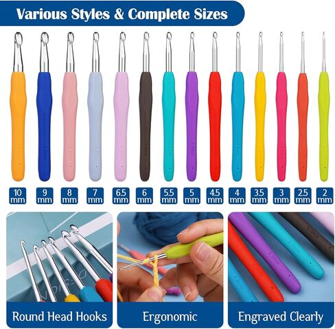 مجموعة خطافات كروشيه 75 قطعة من FTEVEN، خطافات كروشيه مع مقبض مريح ناعم، ملحقات كروشيه كاملة في حقيبة تخزين مناسبة للمبتدئين وعشاق الكروشيه in Kuwait