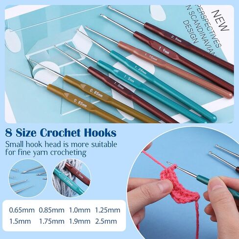 مجموعة خطافات كروشيه 75 قطعة من FTEVEN، خطافات كروشيه مع مقبض مريح ناعم، ملحقات كروشيه كاملة في حقيبة تخزين مناسبة للمبتدئين وعشاق الكروشيه in Kuwait