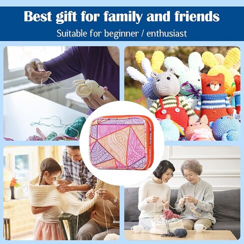 مجموعة خطافات كروشيه 75 قطعة من FTEVEN، خطافات كروشيه مع مقبض مريح ناعم، ملحقات كروشيه كاملة في حقيبة تخزين مناسبة للمبتدئين وعشاق الكروشيه in Kuwait