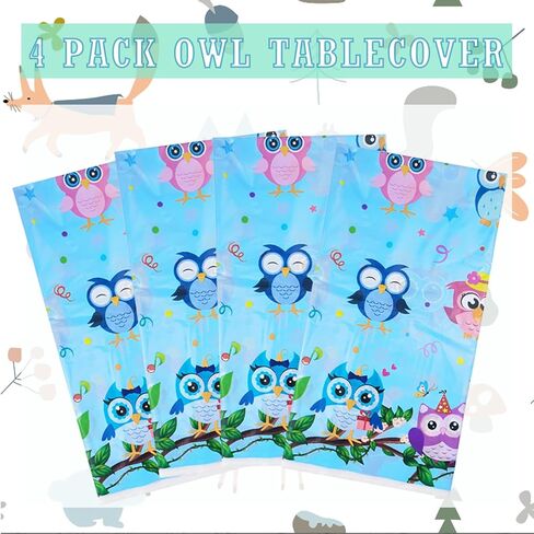 luculach 4 عبوات من مفارش المائدة الصغيرة لحفلات البومة للاستعمال مرة واحدة، غطاء طاولة على شكل بومة غابة الغابة، موضوع حيواني لحفلات أعياد الميلاد، ديكورات حفلات المعالج لاستحمام الطفل، يوم المدرسة، حفلة عيد ميلاد الأطفال in Kuwait