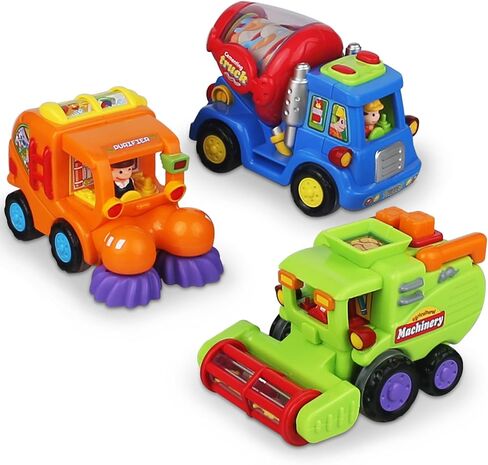 CifToys Push and Go Friction Powered Car Toys for Boys - Construction Vehicles Toys for Boys and Toddlers (Street Sweeper Truck, Cement Mixer Truck, Harvester Toy Truck) in Kuwait