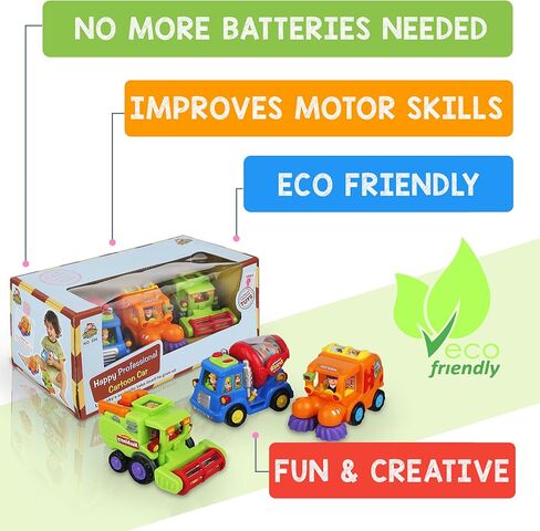 CifToys Push and Go Friction Powered Car Toys for Boys - Construction Vehicles Toys for Boys and Toddlers (Street Sweeper Truck, Cement Mixer Truck, Harvester Toy Truck) in Kuwait