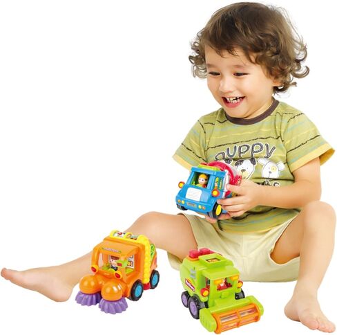 CifToys Push and Go Friction Powered Car Toys for Boys - Construction Vehicles Toys for Boys and Toddlers (Street Sweeper Truck, Cement Mixer Truck, Harvester Toy Truck) in Kuwait