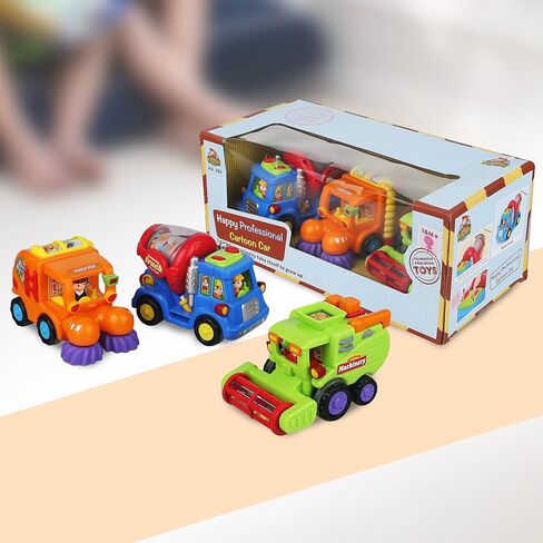 CifToys Push and Go Friction Powered Car Toys for Boys - Construction Vehicles Toys for Boys and Toddlers (Street Sweeper Truck, Cement Mixer Truck, Harvester Toy Truck) in Kuwait