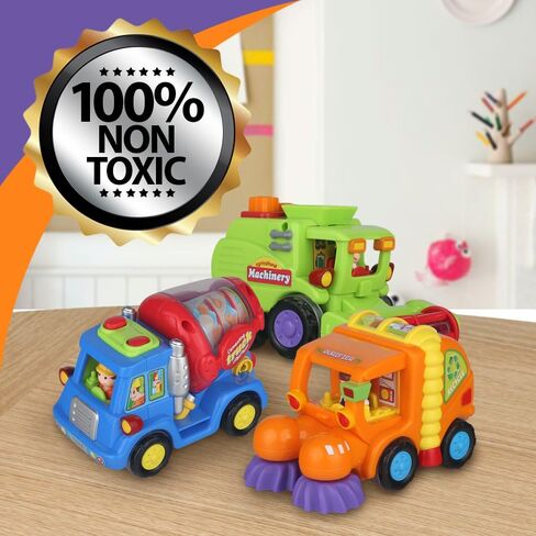 CifToys Push and Go Friction Powered Car Toys for Boys - Construction Vehicles Toys for Boys and Toddlers (Street Sweeper Truck, Cement Mixer Truck, Harvester Toy Truck) in Kuwait