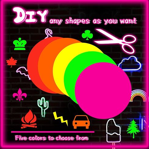 25 Sheets Neon Papers Glow Party Decorations Paper Neon Party Supplies Cardstock UV Blacklight Reactive DIY Papers for Neon Fluorescent Dance Floor Birthday Wedding Decorations in Saudi Arabia