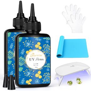 مجموعة راتنجات الأشعة فوق البنفسجية من Bsrezn مع ضوء - 200 جرام كريستال شفاف لعلاج الأشعة فوق البنفسجية من راتنجات الإيبوكسي لوازم غراء منشط ممزوج مسبقًا، مجموعة أدوات صنع المجوهرات للمبتدئين في الحرف اليدوية in Kuwait