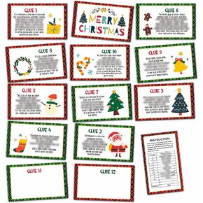 Christmas Party Games - Christmas Scavenger Treasure Hunt Clues Cards, Xmas Game Cards, Christmas Eve/Happy New Year Party Supplies Decorations(13 Cards With Colourful Envelopes) in Saudi Arabia