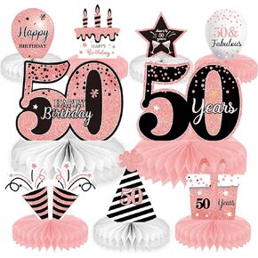 9 Pieces Rose Gold 40th Birthday decorations for Women Pink 40th birthday centerpieces for Table Decorations Cheers to 40 Years Honeycomb Table Topper Forty Years Birthday Party Decorations Supplies