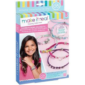 Make It Real: Rainbow Bling Bracelets Kit - Create 5 Unique Cord Charm Bracelets, 82 Pieces, Includes Play Tray, All-in-One, DIY Kit, Tweens & Girls, Arts & Crafts, Kids Ages 8+ in Saudi Arabia