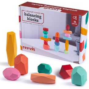 Wooden Balancing Blocks - Stacking Building Lightweight Stones Rocks - Coffee Table Decor Game for Kids and Adults (16 Pieces) in Kuwait