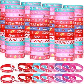 Wettarn 60 Pcs Valentines Day Party Favors Bracelets Happy Valentine's Day Silicone Wristbands Pink Red Love Heart Rubber Bracelets for Adults Party Supplies Classroom Festival Prizes Gifts