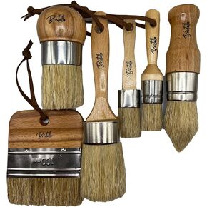 Bristello 6pc Big and Small Chalk and Wax Paint Brush Set. Flat Furniture Paint Brush, Round, Pointed and Oval Paint Brushes for Furniture. Stencil Brush, Milk Paint and Wax Paintbrush in Kuwait
