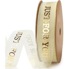Holijolly Gold Sheer Gift Ribbon - Snow Yarn Ribbon with Just for You Print for Valentine's Day - 3/4 inch x10 Yard