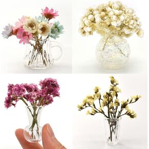 iLAND Miniature Dollhouse Accessories for Dollhouse Furniture Antique, Glass Vases w/ Dried Flowers Set (Elegant 4pcs) in Kuwait