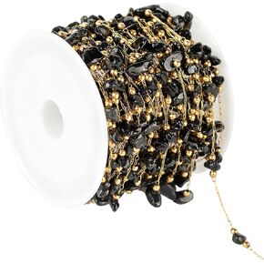UMAOKANG 4 Yard Natural Stone Bead Bulk Chain for Jewelry Making, Gold Plated Stainless Steel Paperclip Chain Roll in Kuwait