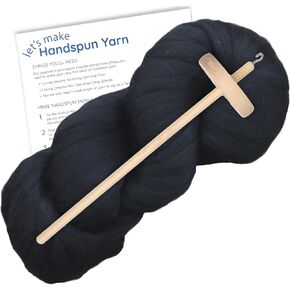 Learn to Spin - Beginner's Spinning Kit with Drop Spindle and Merino Pencil Roving. Choose Your Color and Make Yarn! Color: Natural
