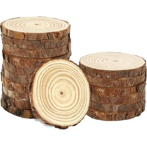 FSWCCK 16 قطعة من شرائح الخشب غير المكتملة، دائرة خشبية مستديرة 3.5-4 بوصة مع لحاء الشجر، قطع مركزية من الخشب الريفي لحفلات الزفاف وديكور طاولة وحرف الرسم اليدوية in Kuwait