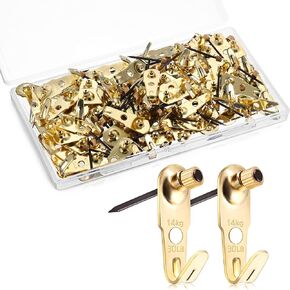 Jetec Plaster Picture Hangers Hooks Picture Gold Hanging Picture Kit with Nails for Plaster Wall Wooden Wall Drywall Mounting (50 Pieces,20 lbs) in Kuwait