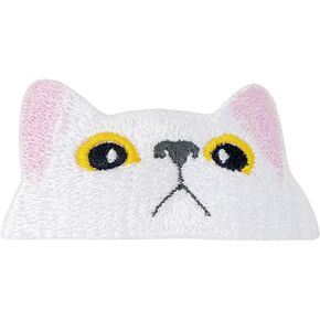 White Cat Face Iron On Patches for Clothing Embroidered Applique Patch Badge Sew On Cry Cat Emblem DIY Craft (Cry Cat)