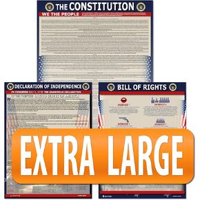 American Founding documents LARGE Laminated 3 pack: US Constitution with all amendments, Declaration of Independence and Bill of Rights UPDATED FIXED 2.0 Young N Refined