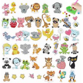 Kids Diamond Art Stickers Kits - Diamond Art Crafts Gifts for Girls Ages 8-12 Gem Arts DIY Mosaic Diamond Dotz Sets Stickers for Kids Ages 4-8 (Cute Animal-1)