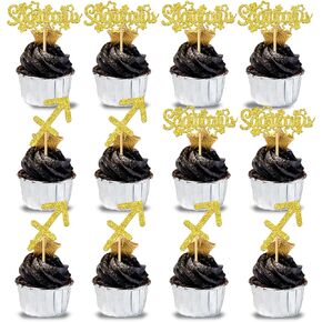 12Pcs Sagittarius Cake Topper, Big Sagittarius Energy/Sagittarius Season, 12 Constellation December November Birthday Cupcake Decoration, Horoscope Astrology Birthday Party Supplies, Gold Glitter