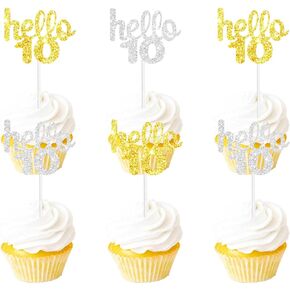 18 قطعة Hello 31 قطعة علوية للكب كيك من أجل حفلة عيد ميلاد يهتف حتى 31 يومًا وأشهر وسنوات، لوازم تزيين الحفلات التي تحتفل بعيد ميلاد سعيد 31 ديكور ذهبي وفضي لامع