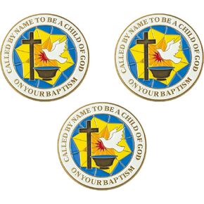 Baptism Gift, Bulk Pack of 10 Commemorative Keepsake Tokens for Girls & Boys, Catholic & Christian Religious Baptismal Prayer Challenge Coin with Scripture Bible Verse for Group Baptism Ceremony