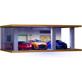 1/24 Scale Die-cast Car Diorama Display Case with Clear Acrylic Cover and LED Lighting for Diecast Model Cars, Lego Speed Champions Cars, Green Wall Style in Kuwait