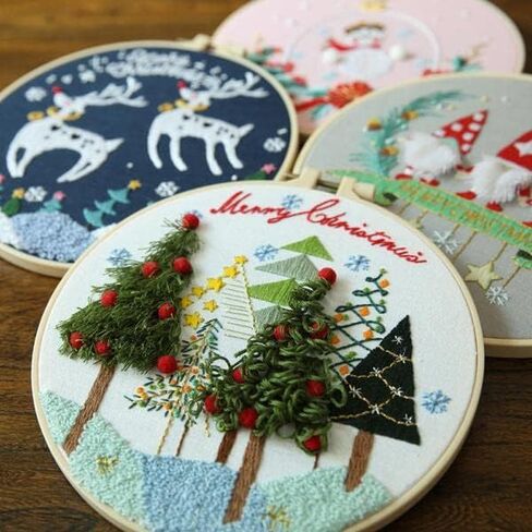 DIY Hand Embroidery Kit, Christmas 3D Novice Embroidery Kit for Beginners, DIY Material Package (Christmas Tree) in Kuwait