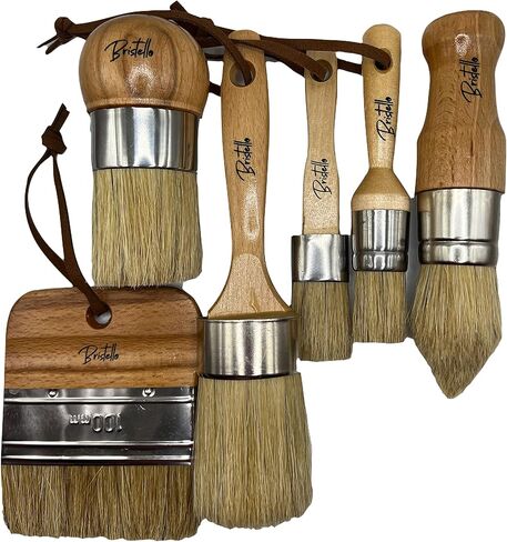 Bristello 6pc Big and Small Chalk and Wax Paint Brush Set. Flat Furniture Paint Brush, Round, Pointed and Oval Paint Brushes for Furniture. Stencil Brush, Milk Paint and Wax Paintbrush in Kuwait